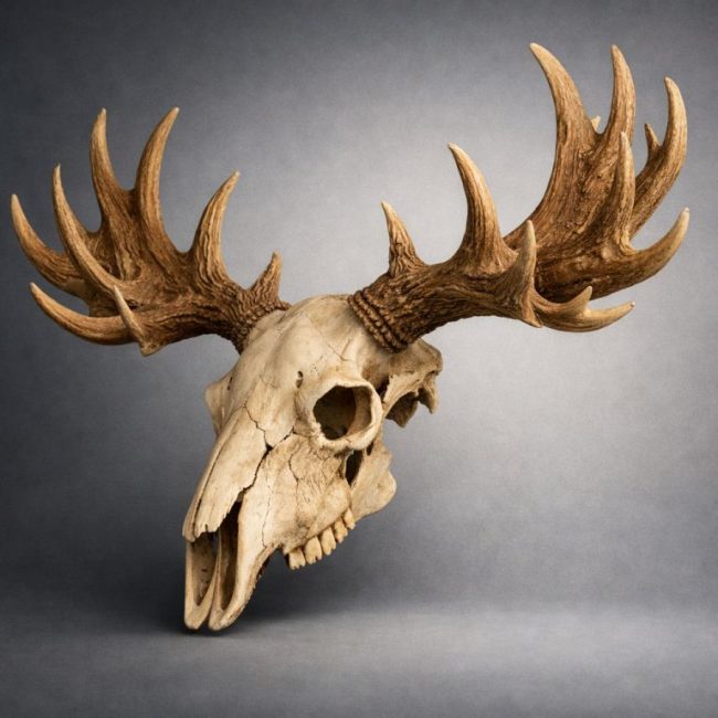 Handmade giant Irish elk skull replica with massive antlers mounted on wall - 23
