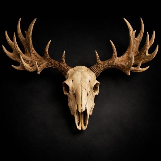Handmade giant Irish elk skull replica with massive antlers mounted on wall - 58
